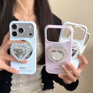 纯色泼墨爱心波点磁吸支架适用苹果17ProMax手机壳iPhone16Pro/15