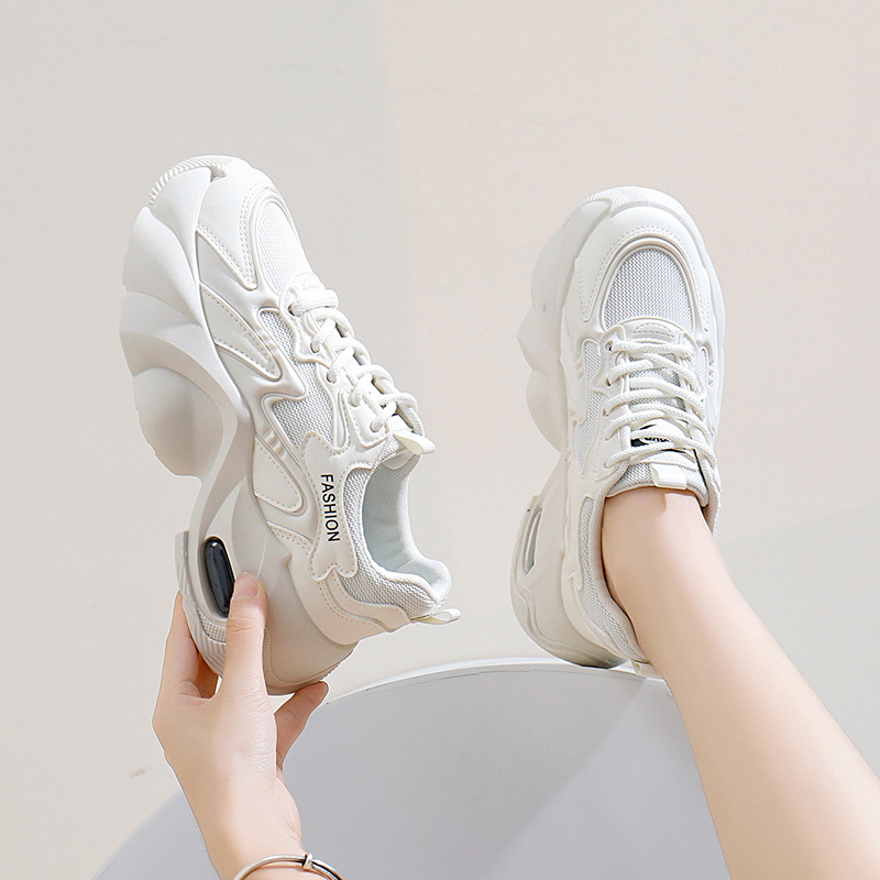 Ins coréen Net coupe basse papa chaussures femmes 2024 automne nouveau respirant étudiant sport hauteur augmenter loisirs YB2808_voghion.com