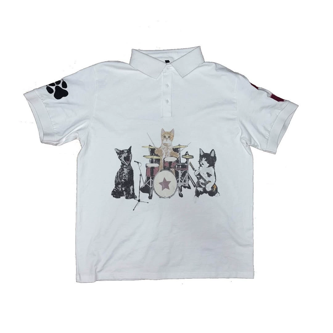 Polo Shirt Unisex Y2K Short-Sleeve, Dark Goth Vintage Printed Pattern, Summer Streetwear S–XL