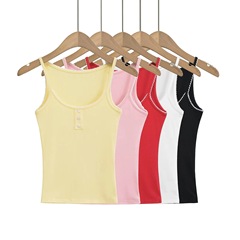 Pure Desire Lace Edge Button Strap Women Gentle and Sweet Lace Splicing Sleeveless Top Spring Ballet Style Backless Blouse