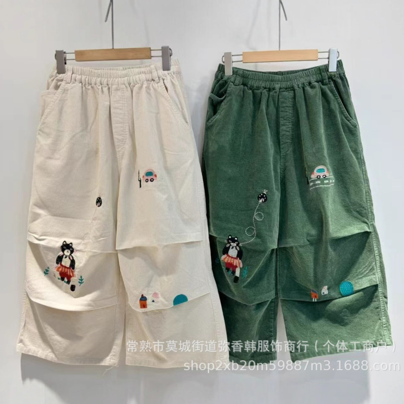 Japanese Retro Cartoon Print Pocket Corduroy Cropped Cargo Pants for Women Japanese Retro Cartoon Print Pocket Corduroy Cropped Cargo Pants for Women