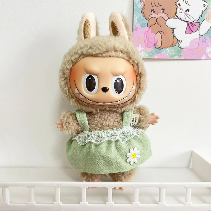 Solo ropa] bolsa de 17cm colgada Rabob Blind Box Macaron Labubu Little Vaca Set Muñeco de peluche