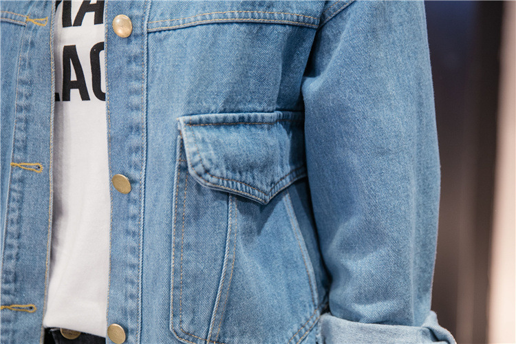 595g Weight Denim Jacket Outerwear Type Long Sleeve Sleeve Length Single Breasted Placket Type Denim Fabric Type Regular Top Length Coat Tops Type Casual, Daily Occasion Turndown, Hooded Neckline Loose Fit Type Color Block Pattern Spring, Autumn Season Women's Gender Printing Design Streetwear Style Women's Streetwear Color Block Printing Single Breasted Coat Denim Jacket 18