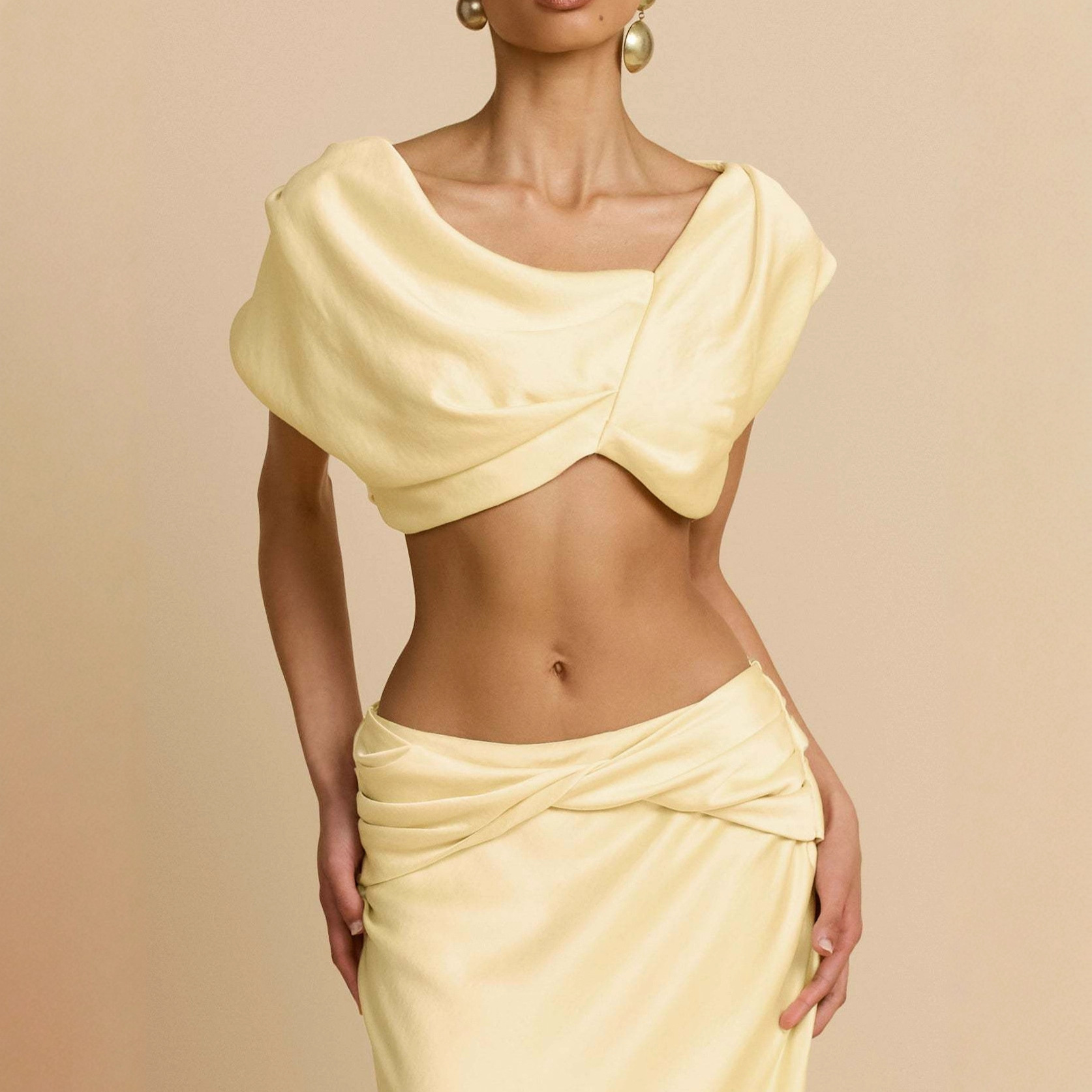 Sexy Geometric Panel Two-Piece Dress Set, Ruched Bustier Top With Asymmetrical Skirt For Women Fashion-Forward Two-Piece Set_ecoleips.com