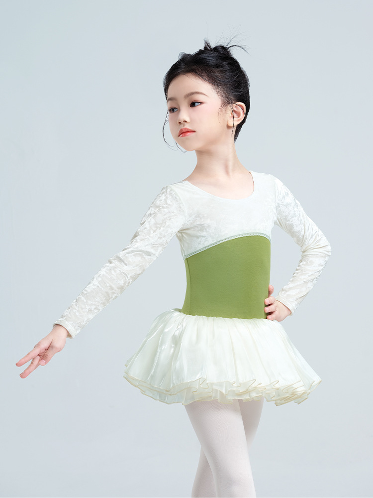 Leotardo de Ballet con Falda Infantil de Algodón y Spandex Manga Larga para Práctica image 2