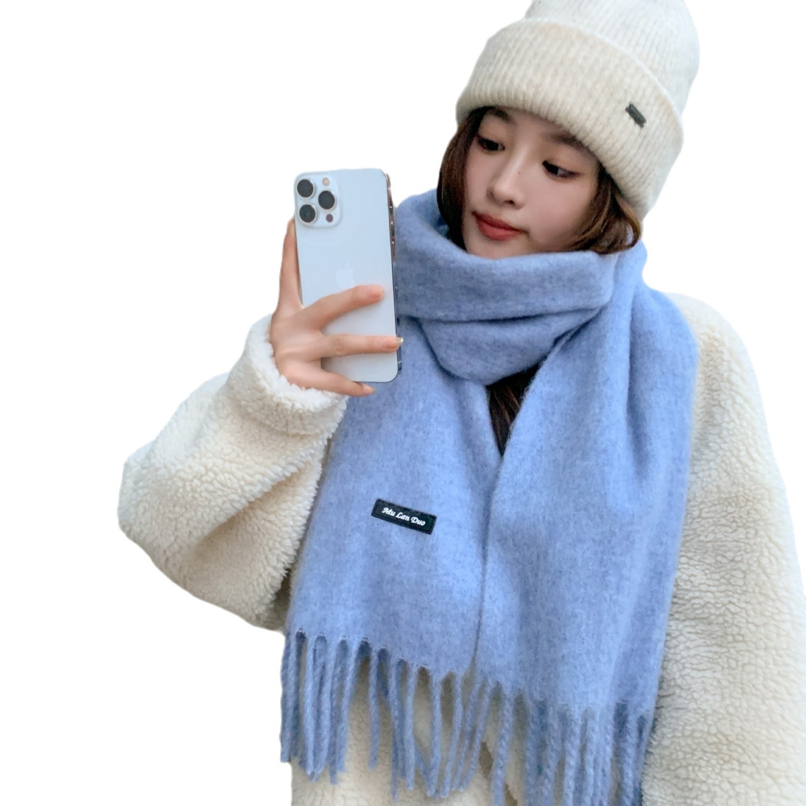 Estilo coreano minimalista lindo grueso color sólido chal nuevo versátil suave glutinoso macaron color caramelo simple bufanda caliente