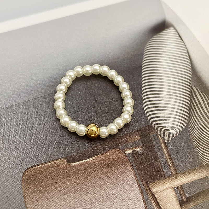 Anillo de perlas estilo retro francés para mujer banda elástica_voghion.com