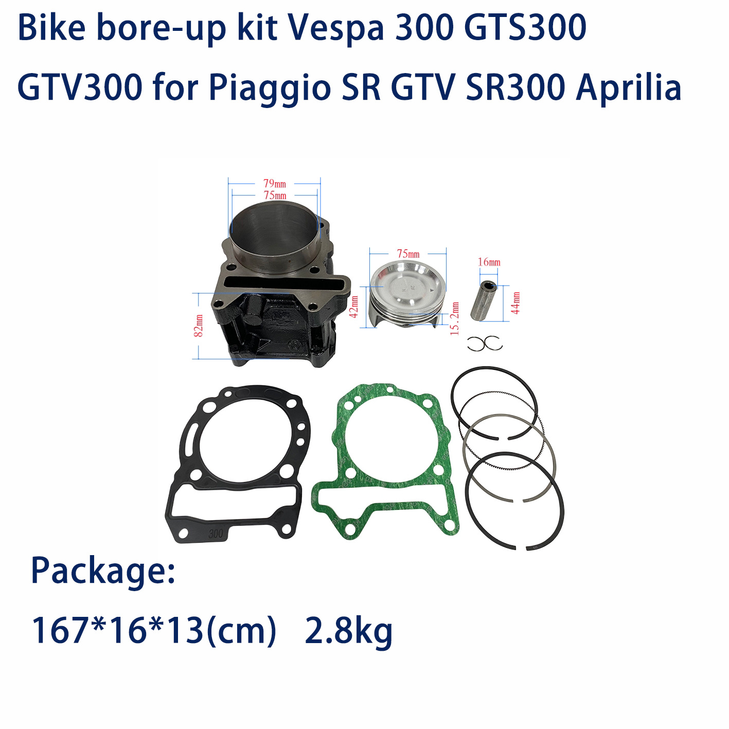 Motorcycle Accessories Engine Cylinder Suitable for Piaggio Vespa 300 Gts300 Gtv300 Piston