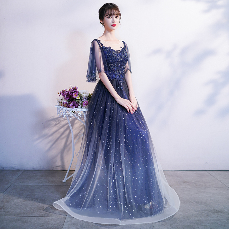 Banquet Evening Dress Dress Female  New Style Temperament Company Annual Meeting Birthday Glitter Host Art Exam Tail Dress main image 1