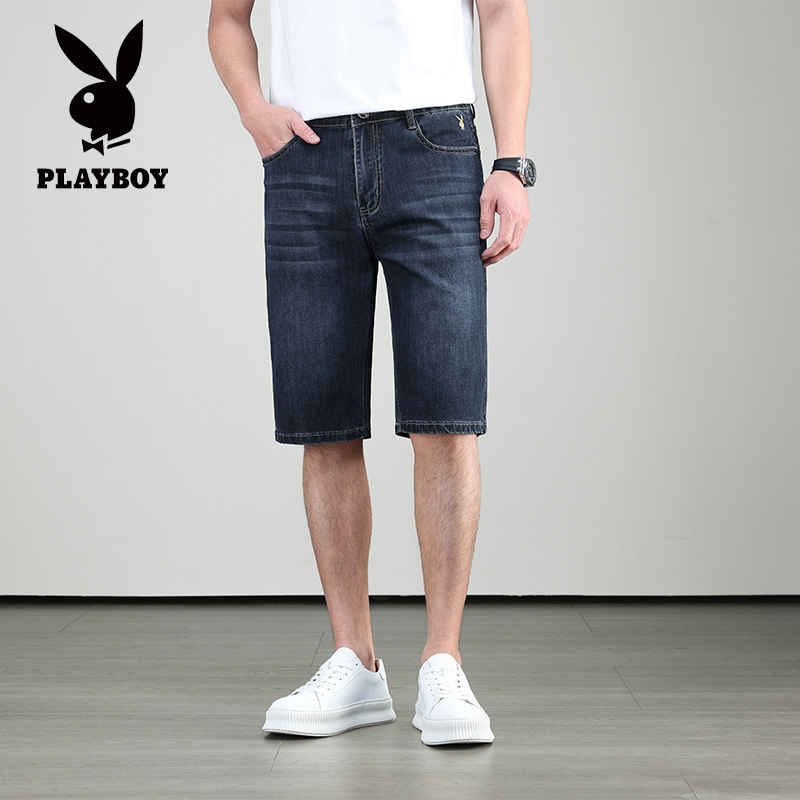Playboy Men's Denim Shorts Summer Thin Loose Straight-Leg 5-Point Pants Versatile Elastic Men's Pants Playboy Men's Denim Shorts Summer Thin Loose Straight-Leg 5-Point Pants Versatile Elastic Men's Pants