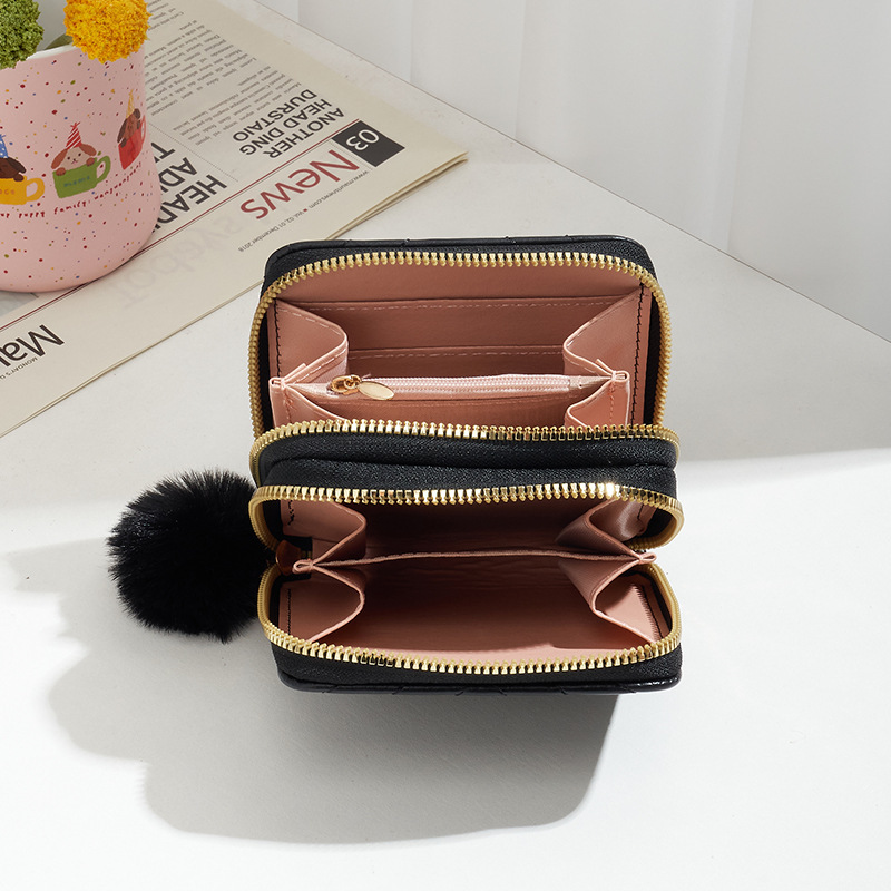 Bolsa mayorista de comercio exterior2024 nueva billetera de damas con doble cremallera, moda en forma de V bordada, bolsas de mano de pelo universal