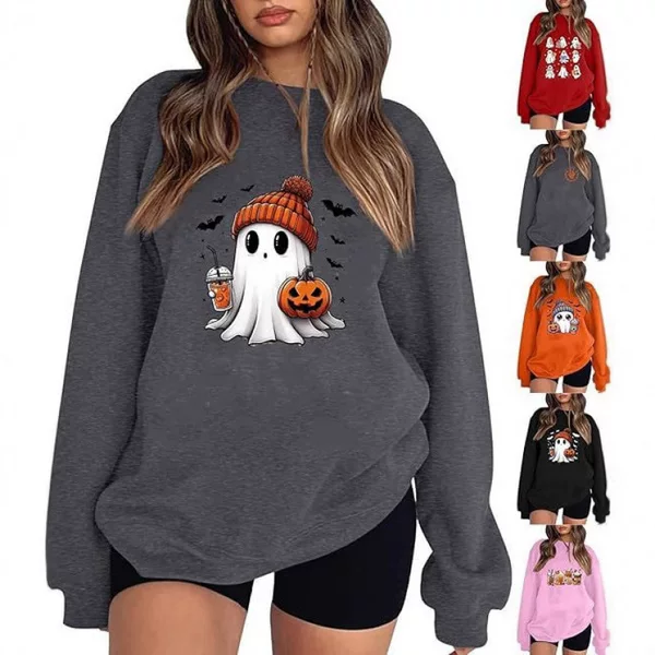 New Women's Halloween Sweatshirts Ghost Oversized Crewneck Sweatshirt Cute Pumpkin Pattern Pullover 3D Printing