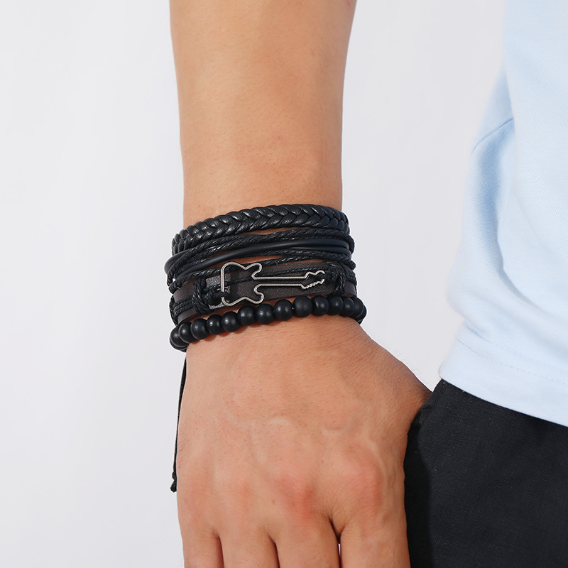 34g Weight Bangle Classification 1 Piece Quantity Street Occasion Pu Leather Material Solid Color Pattern Men's Gender Printing Design Hip-Hop, Retro Style Hip-Hop Retro Solid Color Pu Leather Printing Men's Bangle Men Cord & Leather Bracelets 3