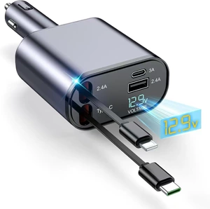 Avtomobil Şarj Cihazı 120W Sürətli Şarj, Çıxarıla Bilən Kabelli Dördü Birində