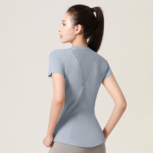 Mesh yoga short-sleeved tight-fitting sports fitness clothing to show breast shaping breathable T-shirt women's short style quick-drying