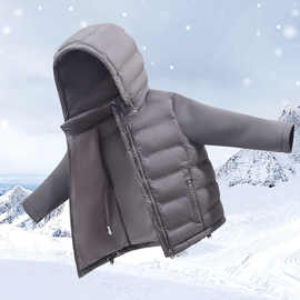 女童拼接羽绒棉服外套2025冬季新款儿童纯色棉衣连帽轻薄保暖粉色