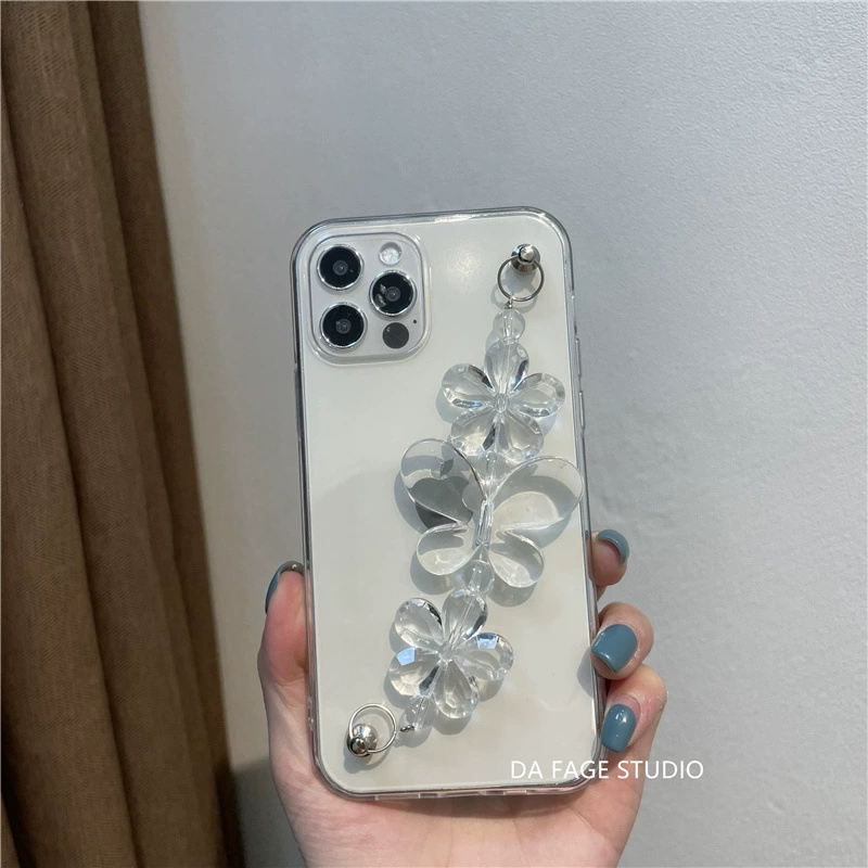Apple, прозрачная цепочка, совместимый браслет, iPhone 13, чехол для телефона, с цветами, 15 Pro Max, 11, простой и элегантный дизайн