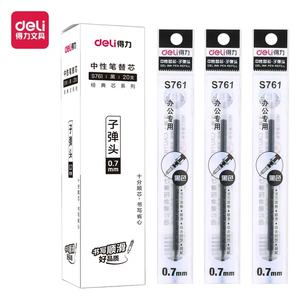 S761 Deli Cap-Off Gel Pen Refill 0.7 Bullet Tip Black Ink Refill 20 Pieces Compatible with S20