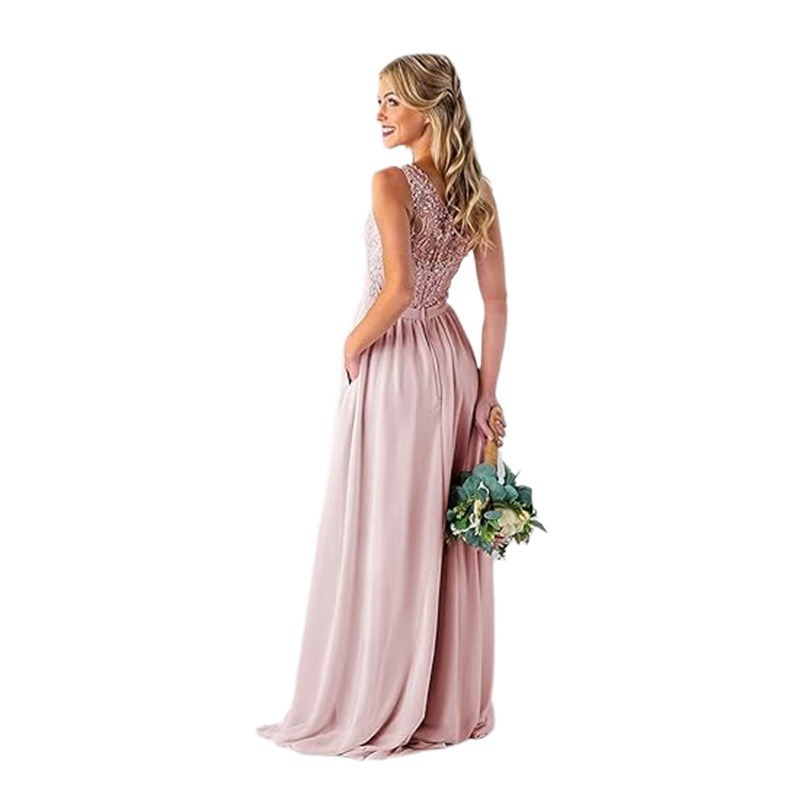 "Elegant Backless Mesh Evening Dress - Long Formal Gown With High Slit & Flowy Skirt In 26 Colors (XS-XXL) | Sophisticated Banquet & Prom Dress"_voghion.com