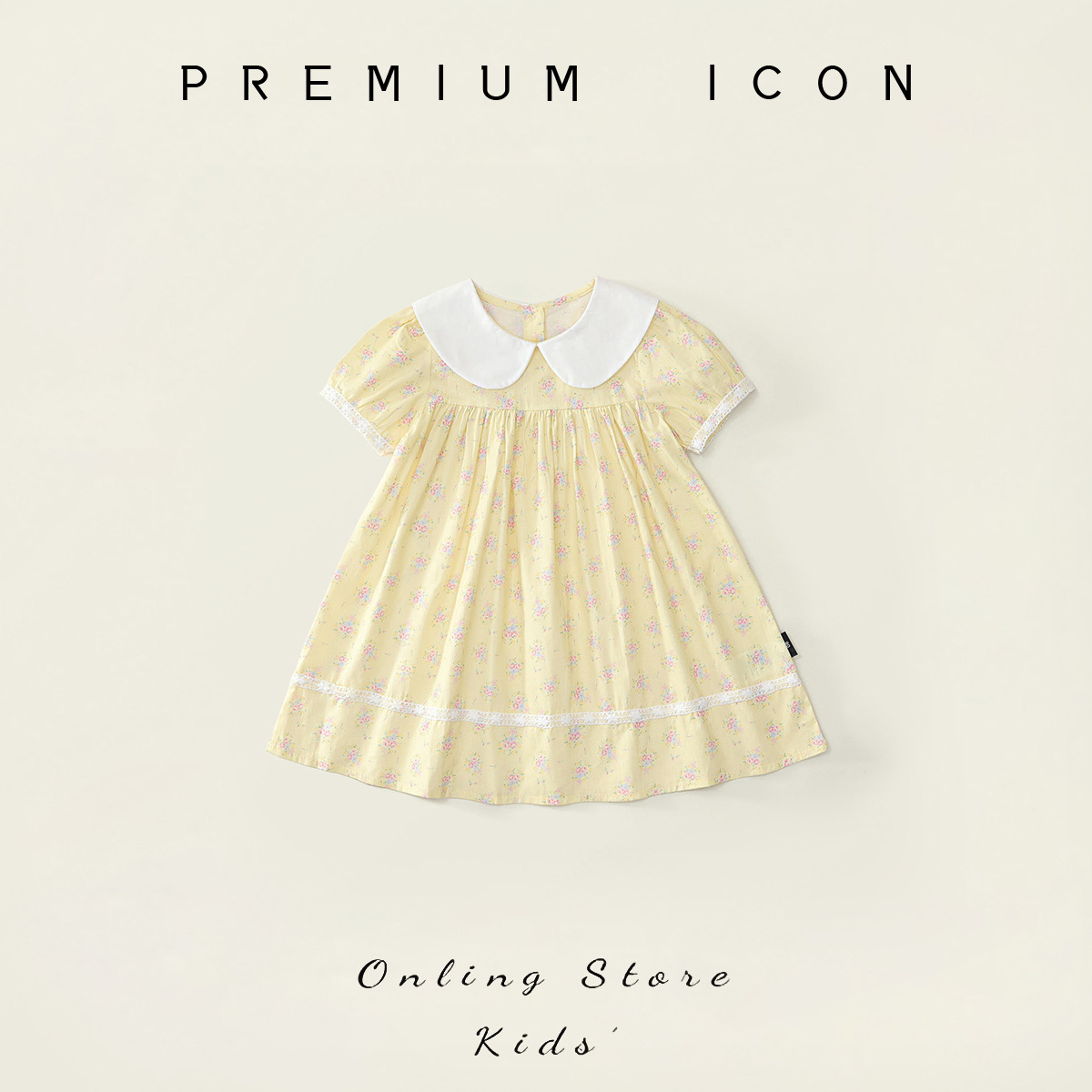 2025 New Summer Doll Collar Contrasting Color Girls Pastoral Style Dress Lace Bubble Short-Sleeved Princess Dress