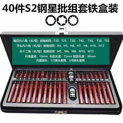 Hexagonal and Twelve-Point Spline Bit | Mühərrik tənzimləmə alətləri - 40-pieces-of-s2-steel-star-batch-iron-box