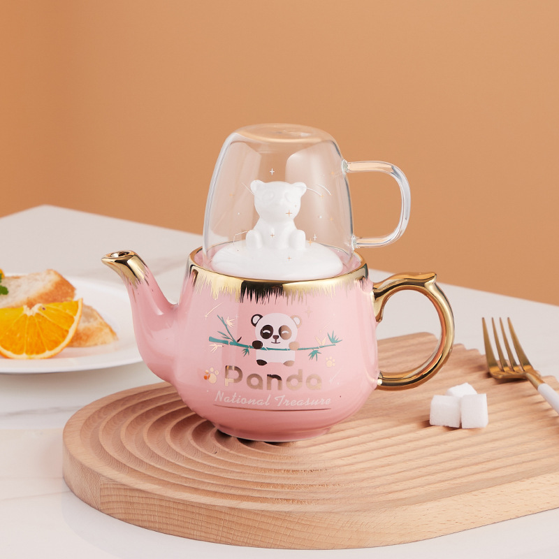 Cerámica Panda juego de té traje INS japonés Amazon Comercio exterior oferta especial puede añadir logo una olla una taza regalo