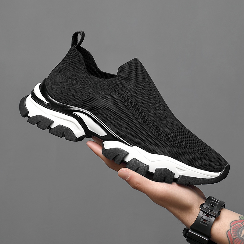 Summer Men's Shoes Breathable Slip-on Cloth Shoes Men's Socks Shoes Sports Casual Shoes Korean Style Fashionable Fly Woven Shoes Lazy Shoes