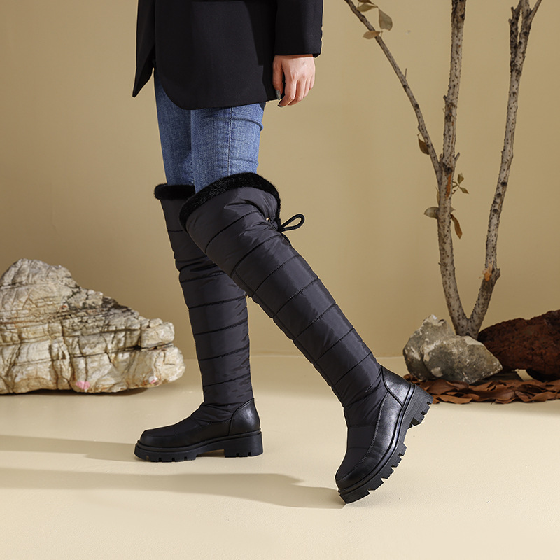2025冬季外贸防水羽绒棉雪地靴女式中筒靴圆头加厚毛舒适保暖棉鞋