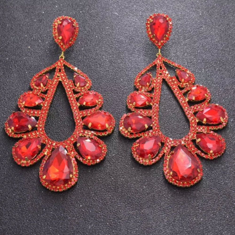 Retro Geometric Water Droplets Rhinestone Drop Earrings Crystal Earrings 1 Pair