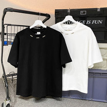 2025夏季新款重磅直角肩圆领短袖T恤男潮流宽松百搭休闲半袖体恤