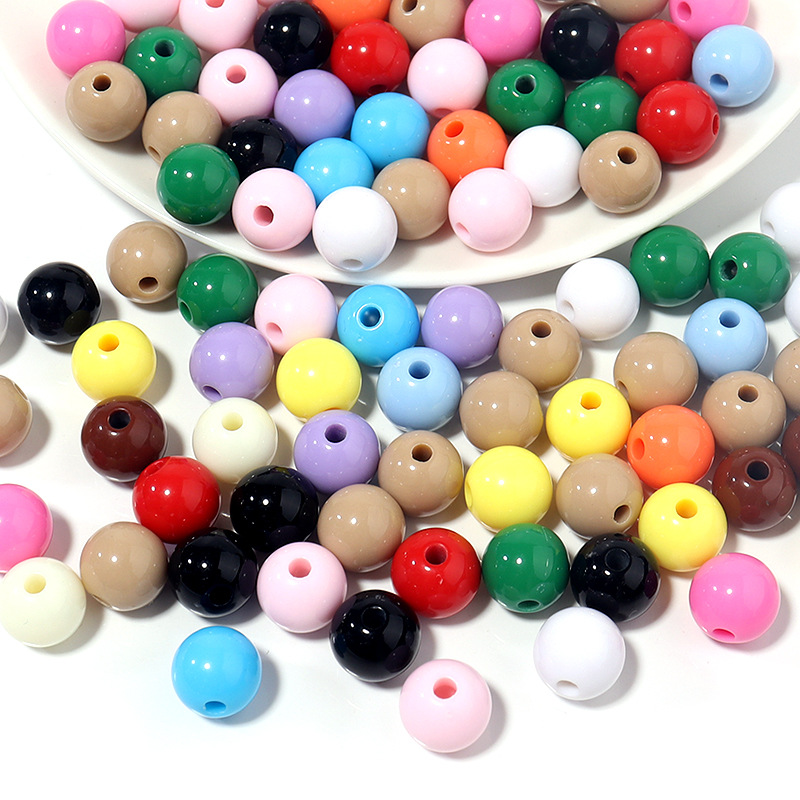 Cuentas redondas acrílicas de color sólido para Navidad, cuentas redondas de color sólido para joyería hecha a mano, accesorios de bricolaje, cuentas redondas de color sólido, cuentas sueltas.