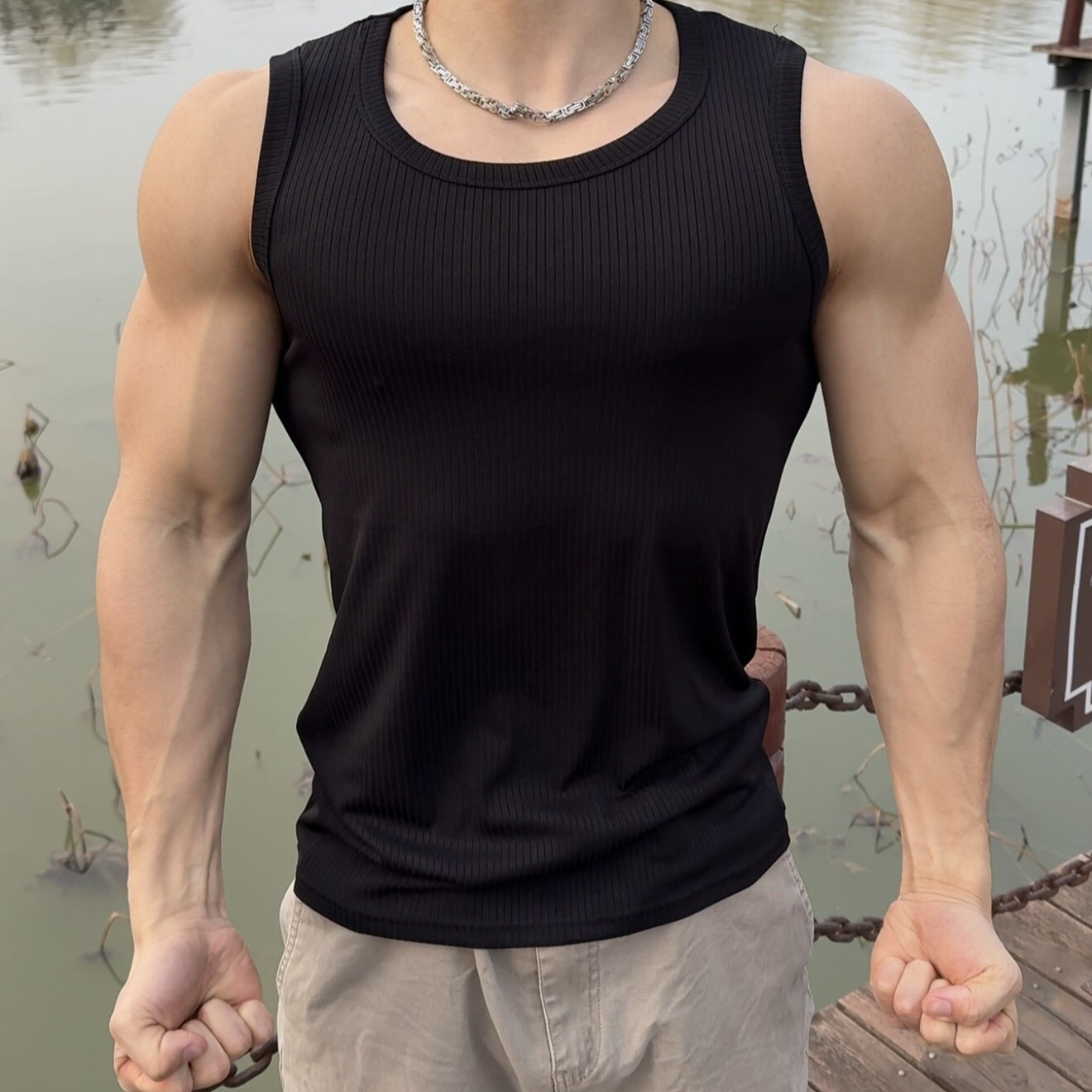 Combed texture, high elasticity, men's summer sports and leisure fitness training vest, quick-drying sleeveless T-shirt