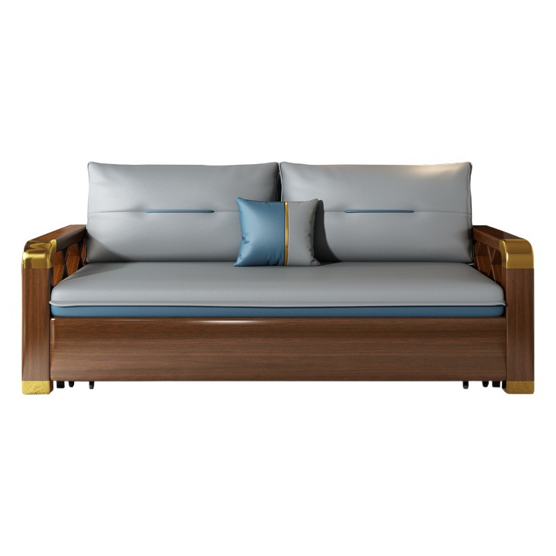 Sofá cama de madera maciza de doble uso plegable Push-Pull doble pequeño apartamento multifuncional tecnología tela Nuevo sofá chino
