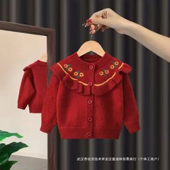 女の子のカーディガンのセーターの新型の秋の子供の洋風の流行のニットの宝の秋の服の上着とベルベットは厚くなります。