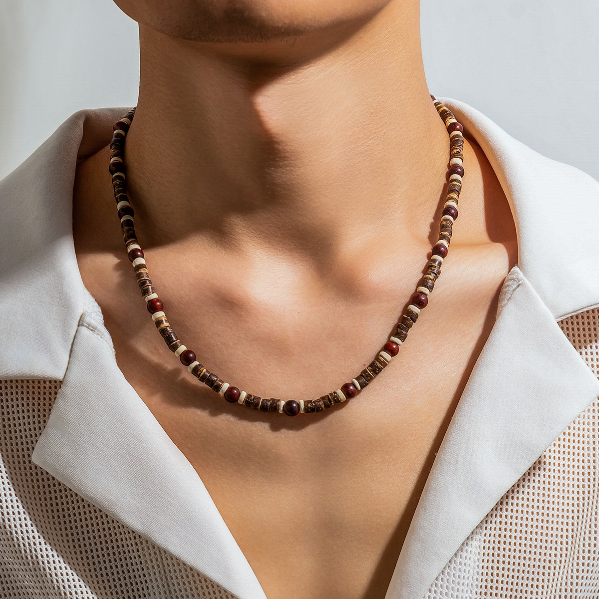 12g Weight Beads Pendant Material Necklace Classification Beads Chain Material 1 Piece Quantity Casual Occasion Wooden beads Material Geometric Pattern Men's Gender Beaded Design Basic Style Basic Geometric Wooden Beads Beaded Men's Necklace 8