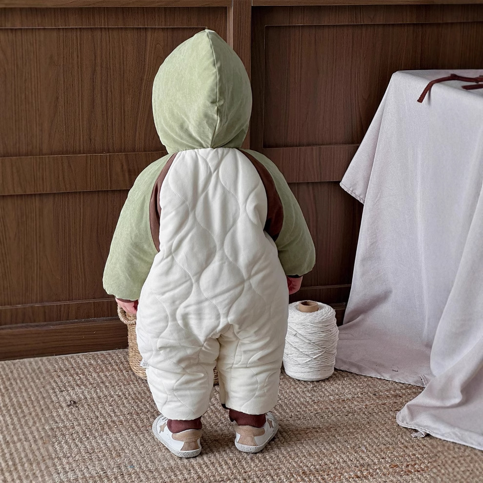 Ropa de bebé coreana, ropa de invierno, ropa de algodón, una pieza acolchada con algodón, lindo y súper lindo, un bebé de 0-2 años, un mamelero con capucha
