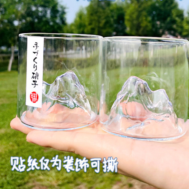 国潮风观山玻璃杯子复古日式水杯咖啡日本茶杯威士忌酒杯家用耐热