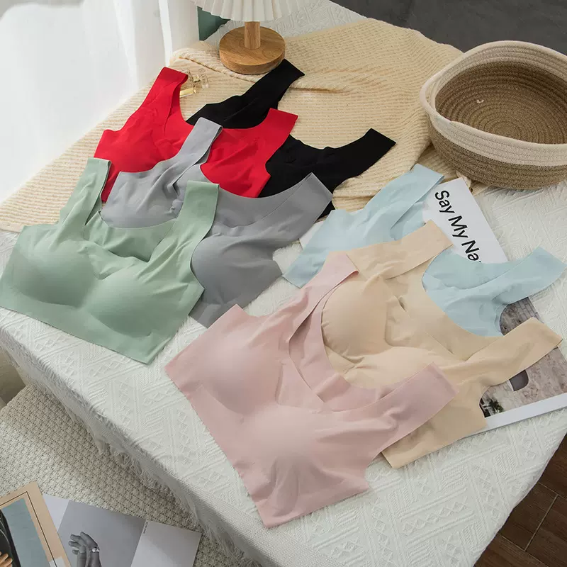 日本安心一代无痕内衣女 聚拢无钢圈睡眠运动背心 一片式文胸批发