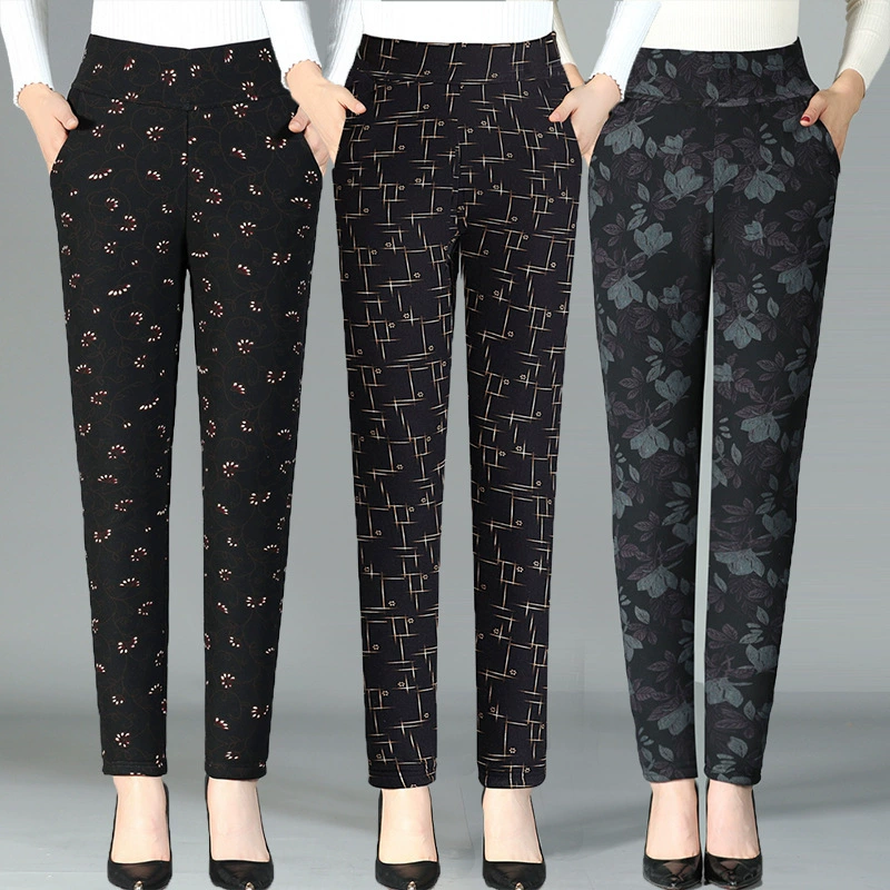 Женщины среднего и пожилого возраста, бархатные хлопчатобумажные брюки зимние маленькие штаны для тела