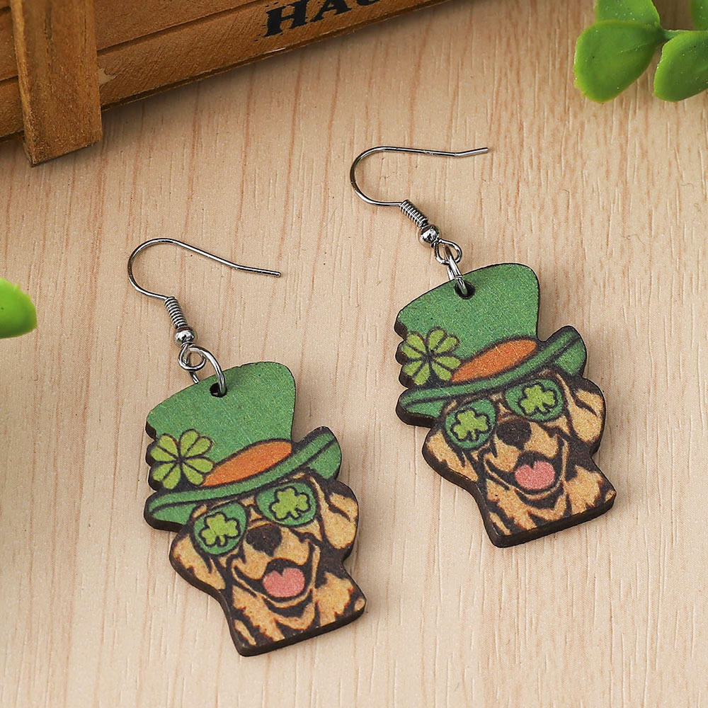 1 Pair Fashion Dog Wood St. Patrick Womenu0027S Drop Earrings
