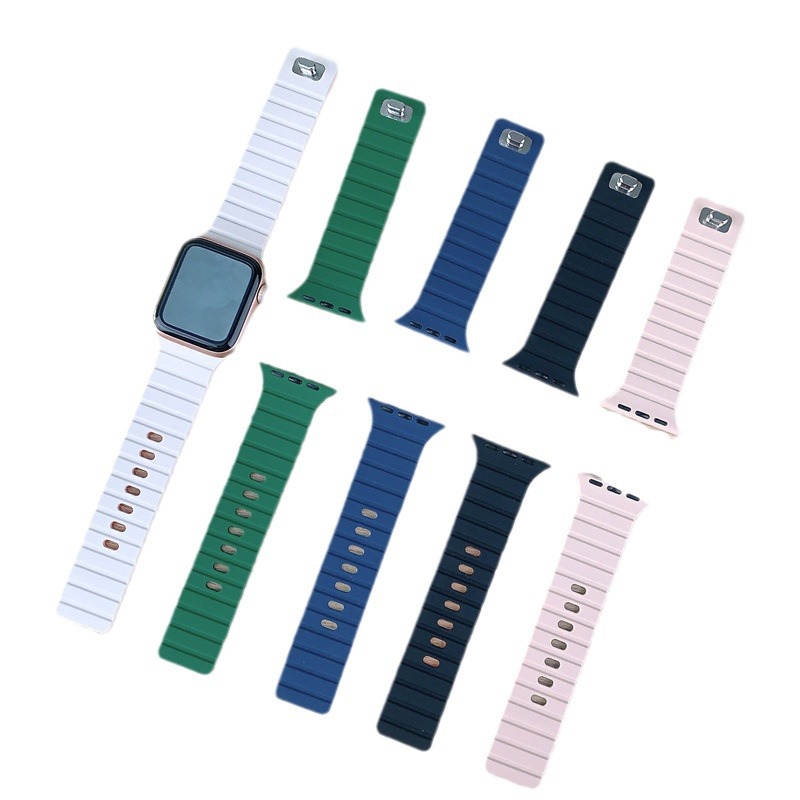Para Apple Watch10 correa de reloj cuadrada botón magnetic silicona deportiva iWatch9SE hombre y mujer premium