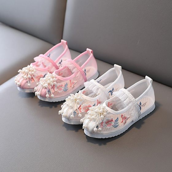 Summer Mesh Breathable Girls Hanfu Shoes Children's Chinese Style Cloth Shoes Dance Shoes Soft Sole Table Shoes Antique Shoes