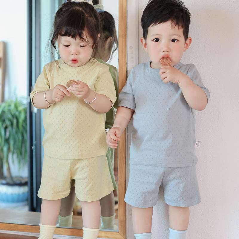 In-Stock Children's Home Wear 2026 Summer New Girls' Pajamas Pure Cotton Solid Color Children's Pajama Set Thin Style