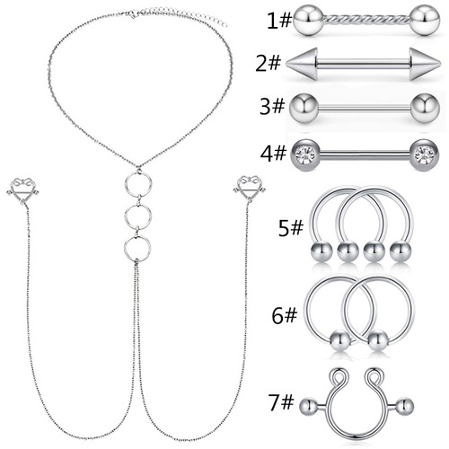 Foreign trade European and American new style breast clip sexy breast chain ladies sexy cross-border body chain piercing jewelry manufacturer