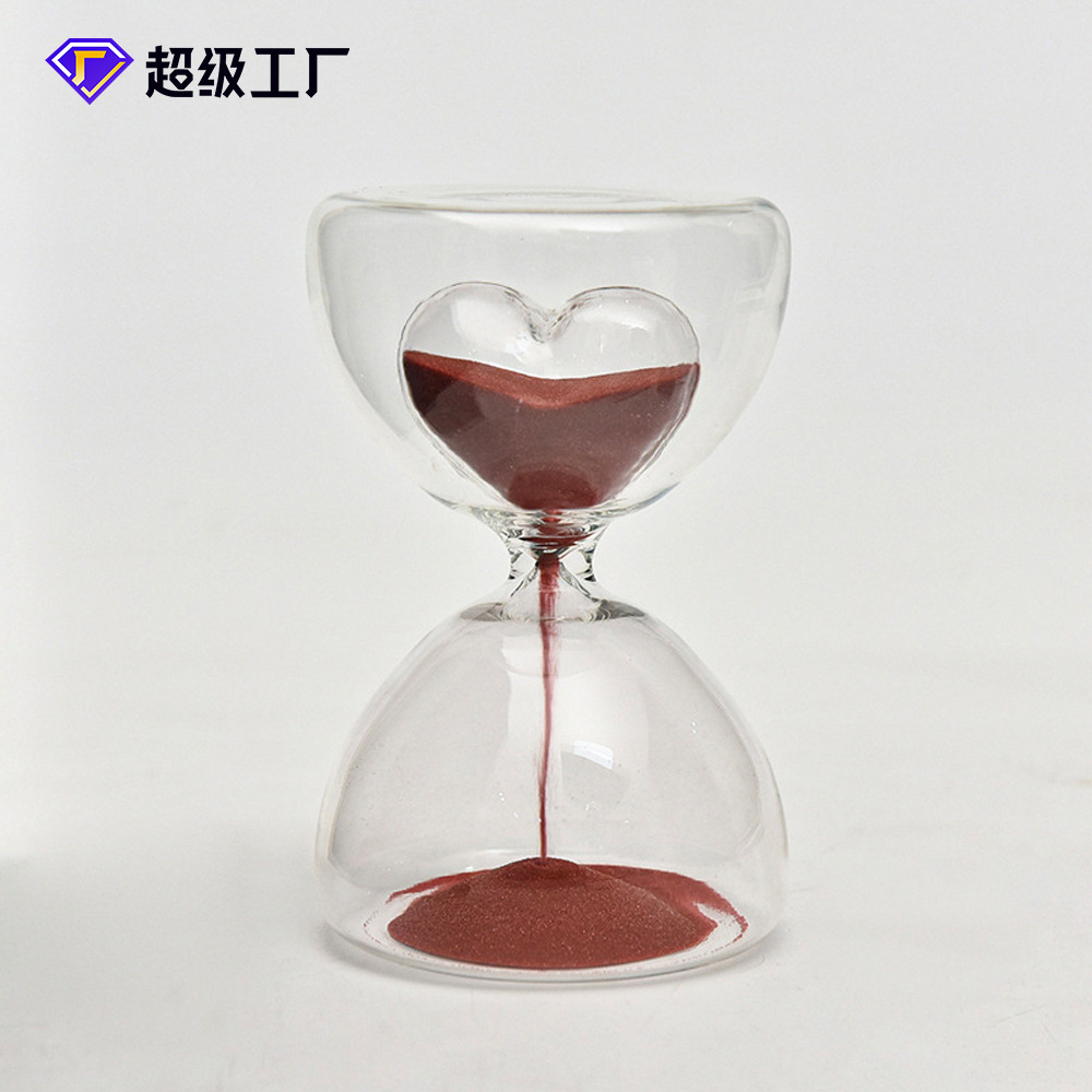 Reloj de arena de doble corazón de vidrio para el hogar, adornos de mesa, regalos creativos para parejas