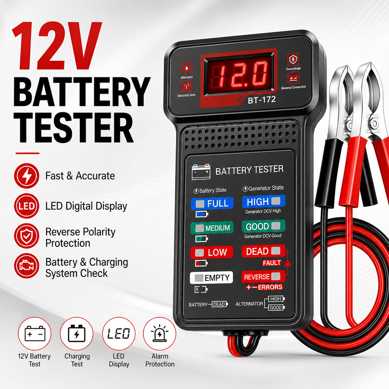 BT172 Professional-Grade Car Battery Tester, One-Click Diagnostic for Lifespan and Capacity, Intelligent Car Battery Detection