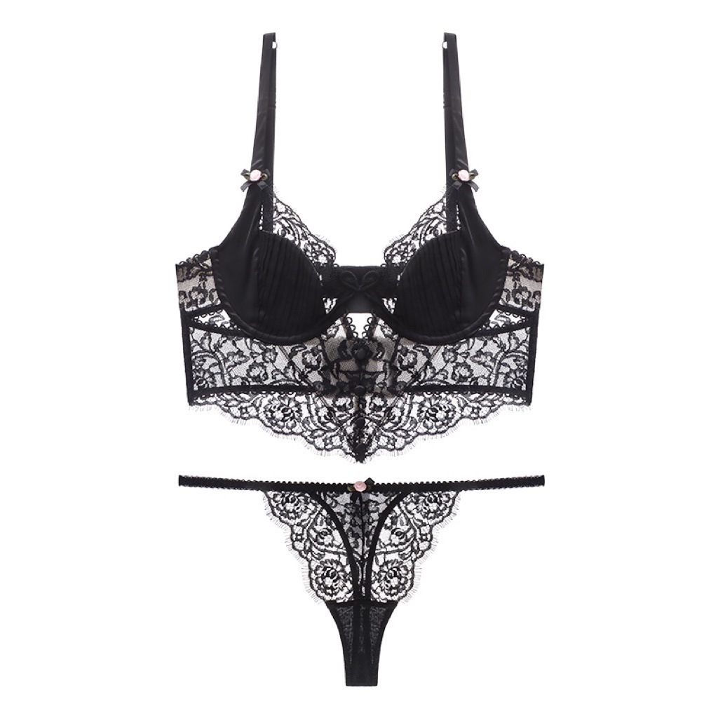French-style women's thin lace bralette set, small breasts look big, anti-sagging, plus-size bra