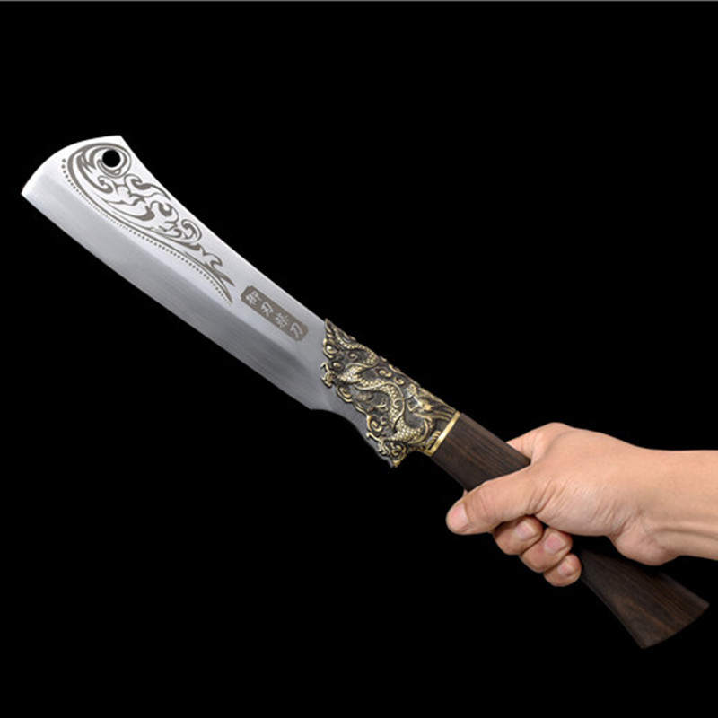 龙泉侠客堂弹簧钢锻打柴刀一体结实镰刀平头户外野地开路刻花霸气