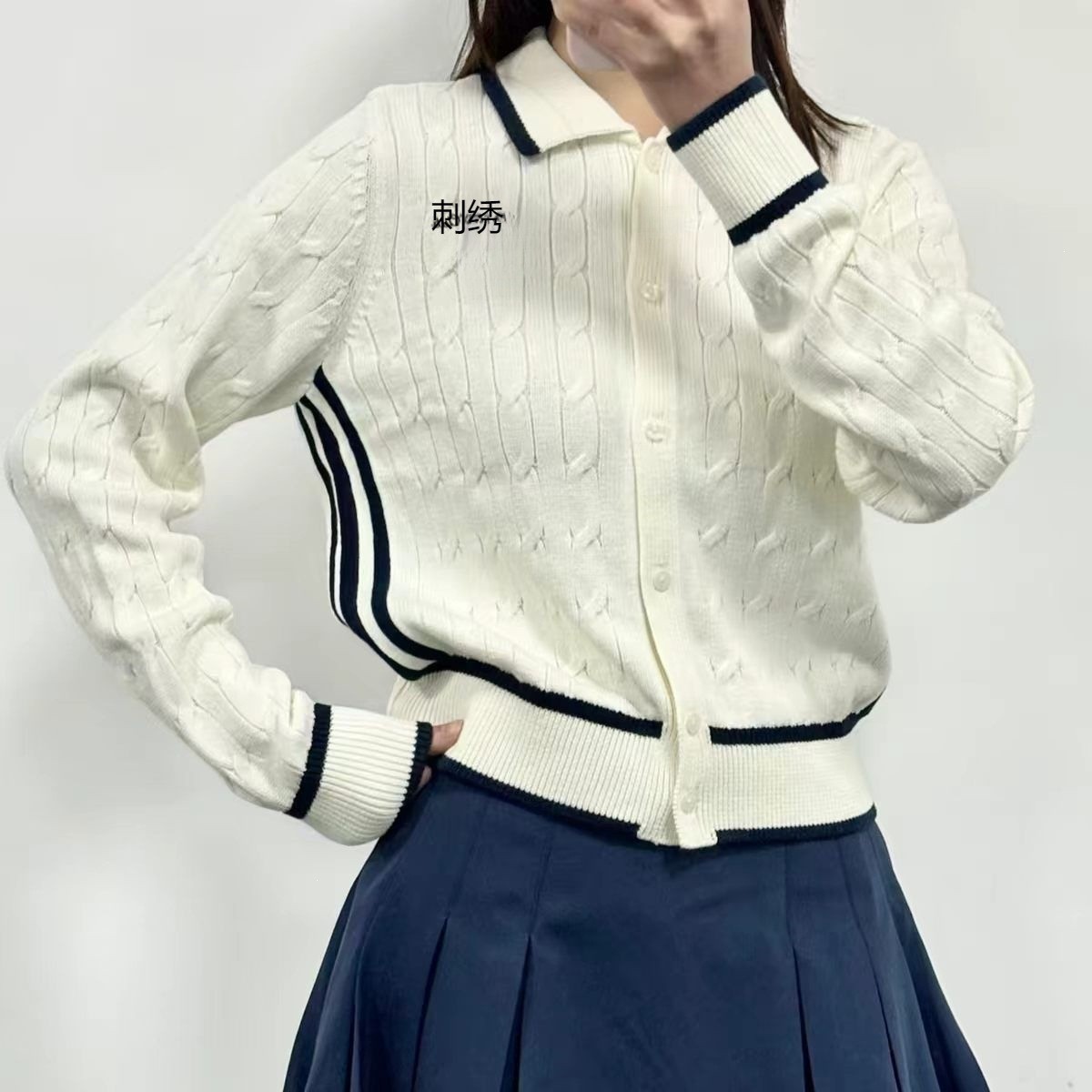 San Ye Women's Classic Knit Warm Lapel Jacket, Classic Striped Knit Cardigan, Slimming and Versatile