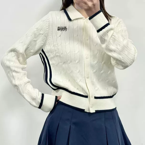 San Ye Women's Classic Knit Warm Lapel Jacket, Classic Striped Knit Cardigan, Slimming and Versatile
